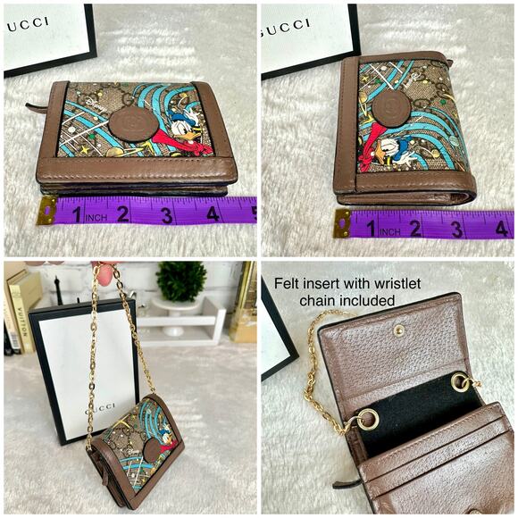 GUCCI + DISNEY Donald Duck Compact Wallet with wristlet chain RARE! with BOX - Picture 15 of 16
